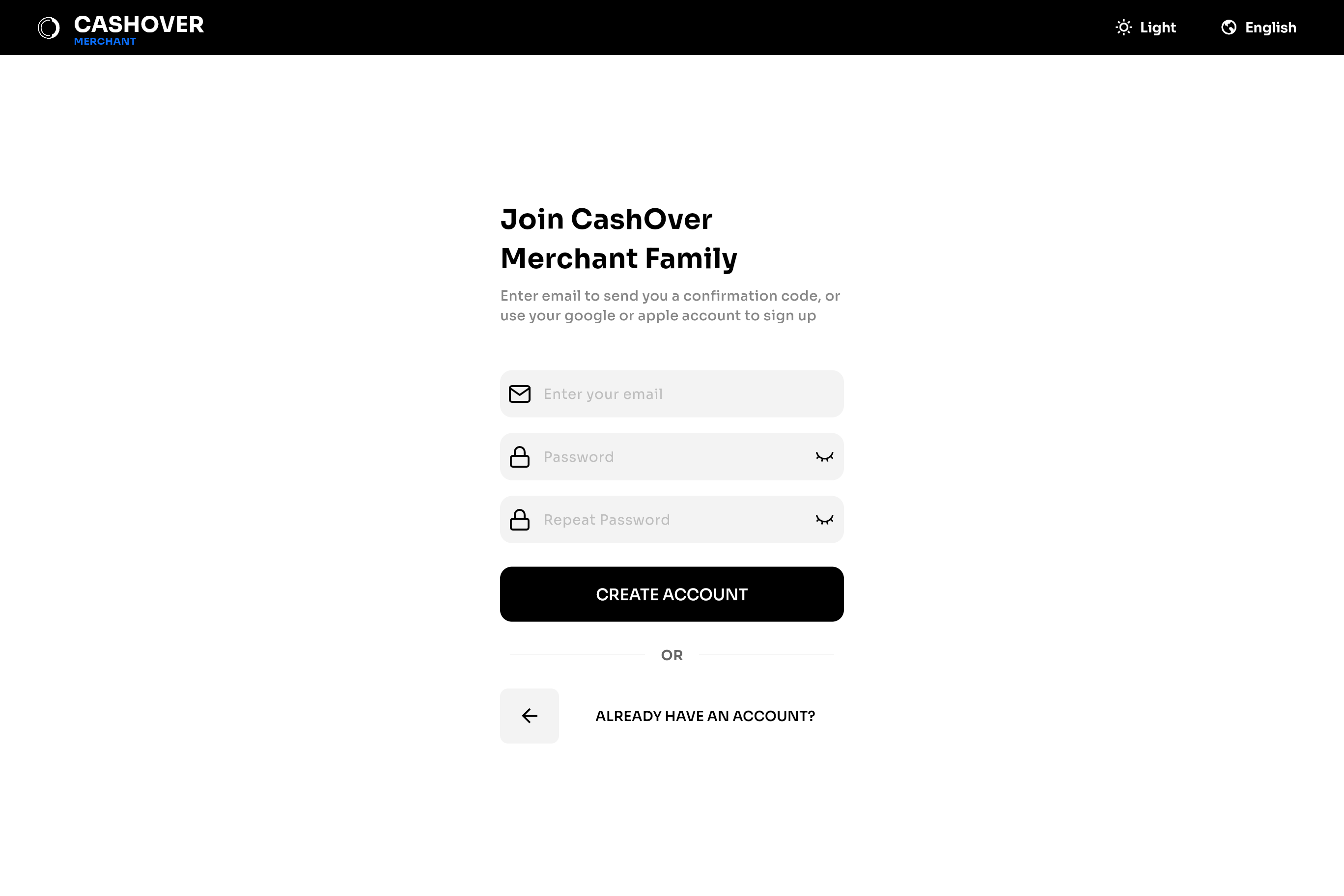 Merchant Email Sign Up